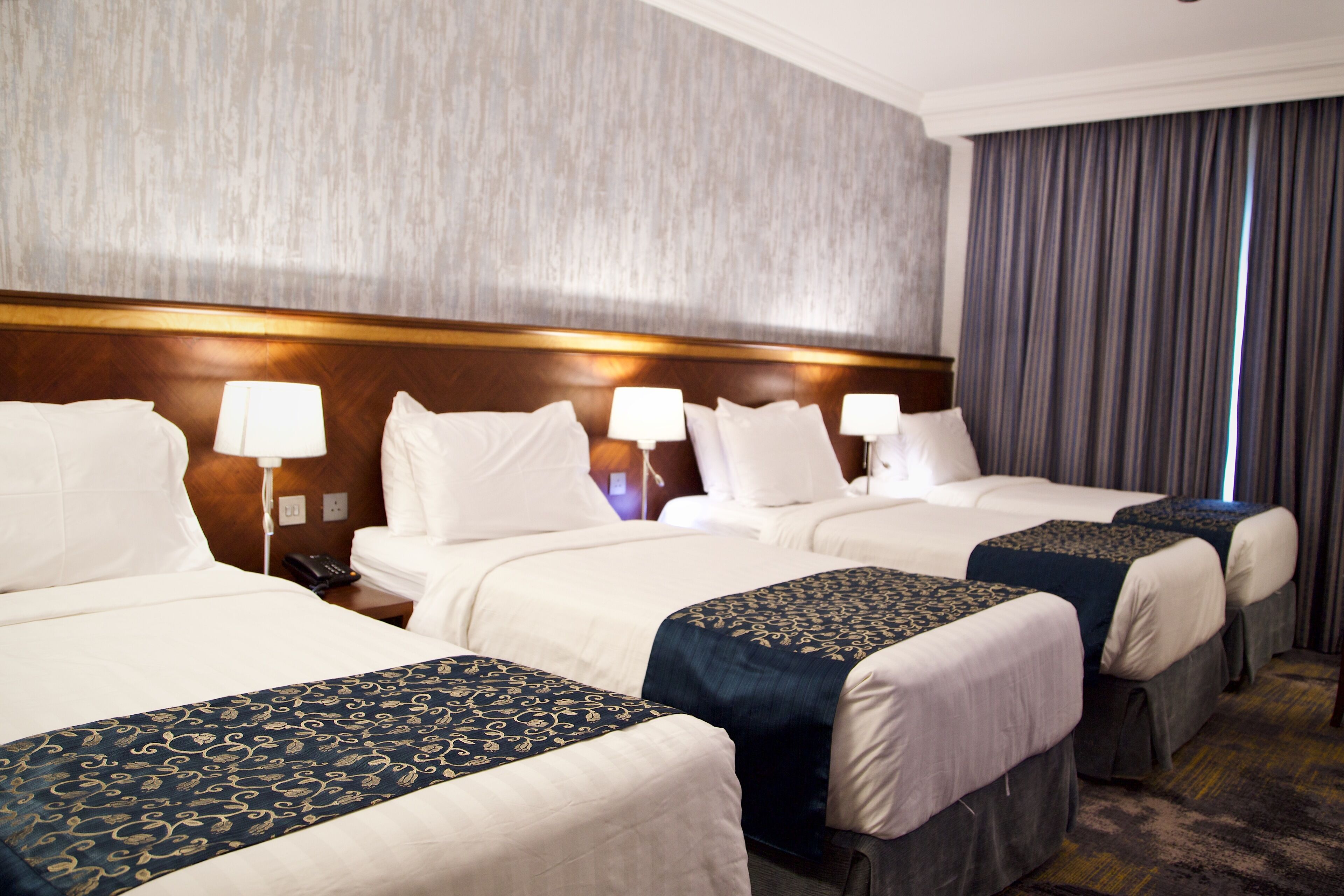 ميني بار وخزنة داخل الغرفة وتجهيزات عازلة للصوت ومكواة/لوح كي