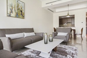 Bespoke Residences -Bay Square  One Bedroom City View | Living area | 42-inch flat-screen TV with digital channels, LED TV - Bespoke Residences - Bay Square (Dubai)