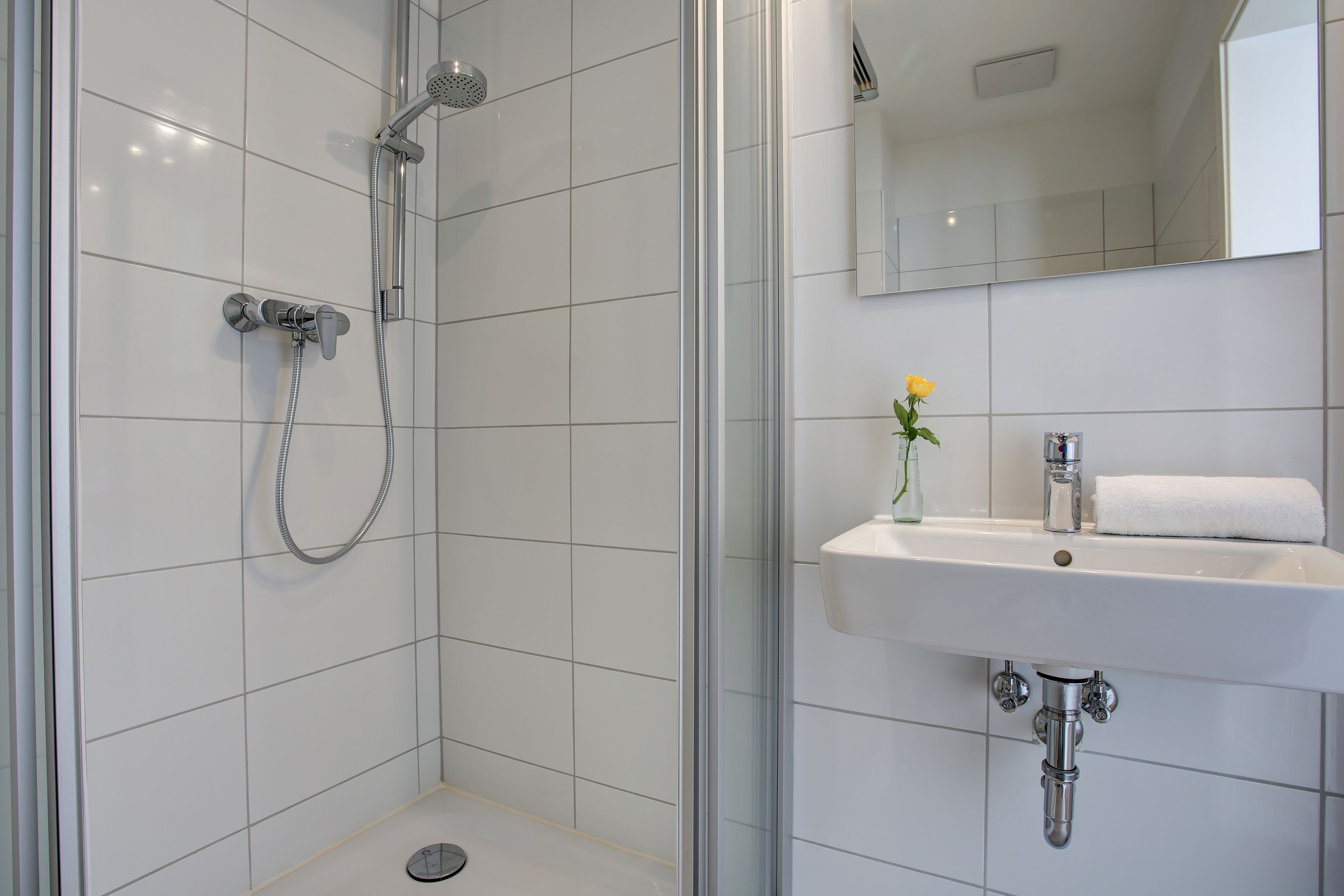 standard double room | bathroom | shower, free toiletries, hair dryer, towels