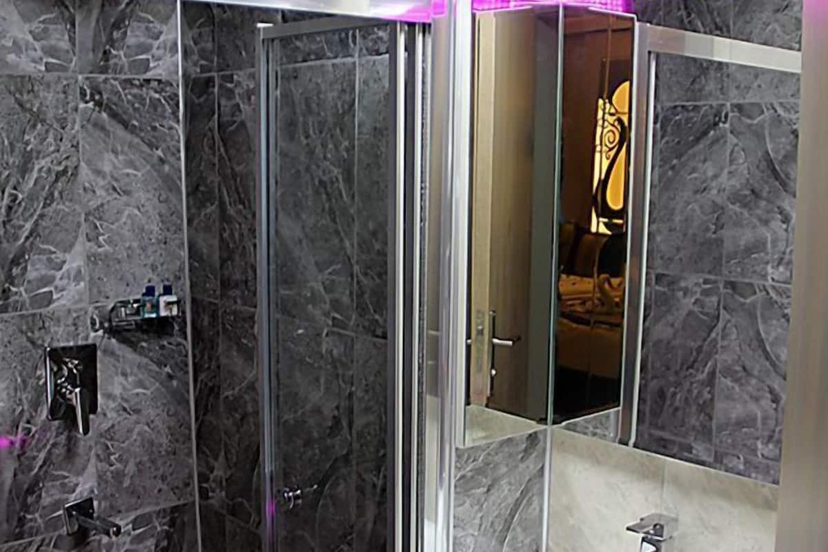 shower, free toiletries, hair dryer, slippers