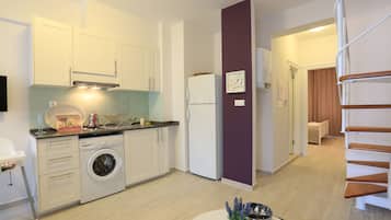 Duplex | Private kitchen | Full-size fridge, stovetop, dishwasher, coffee/tea maker