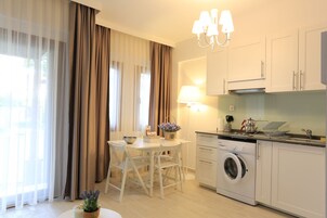 Apartment | Private kitchenette | Full-size fridge, stovetop, dishwasher, coffee/tea maker