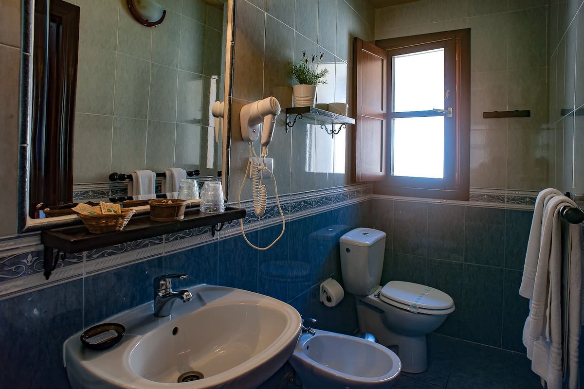 bathtub, free toiletries, hair dryer, towels