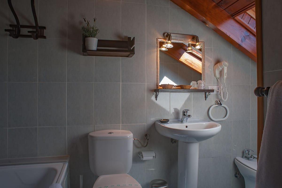 twin room | bathroom | bathtub, free toiletries, hair dryer, towels