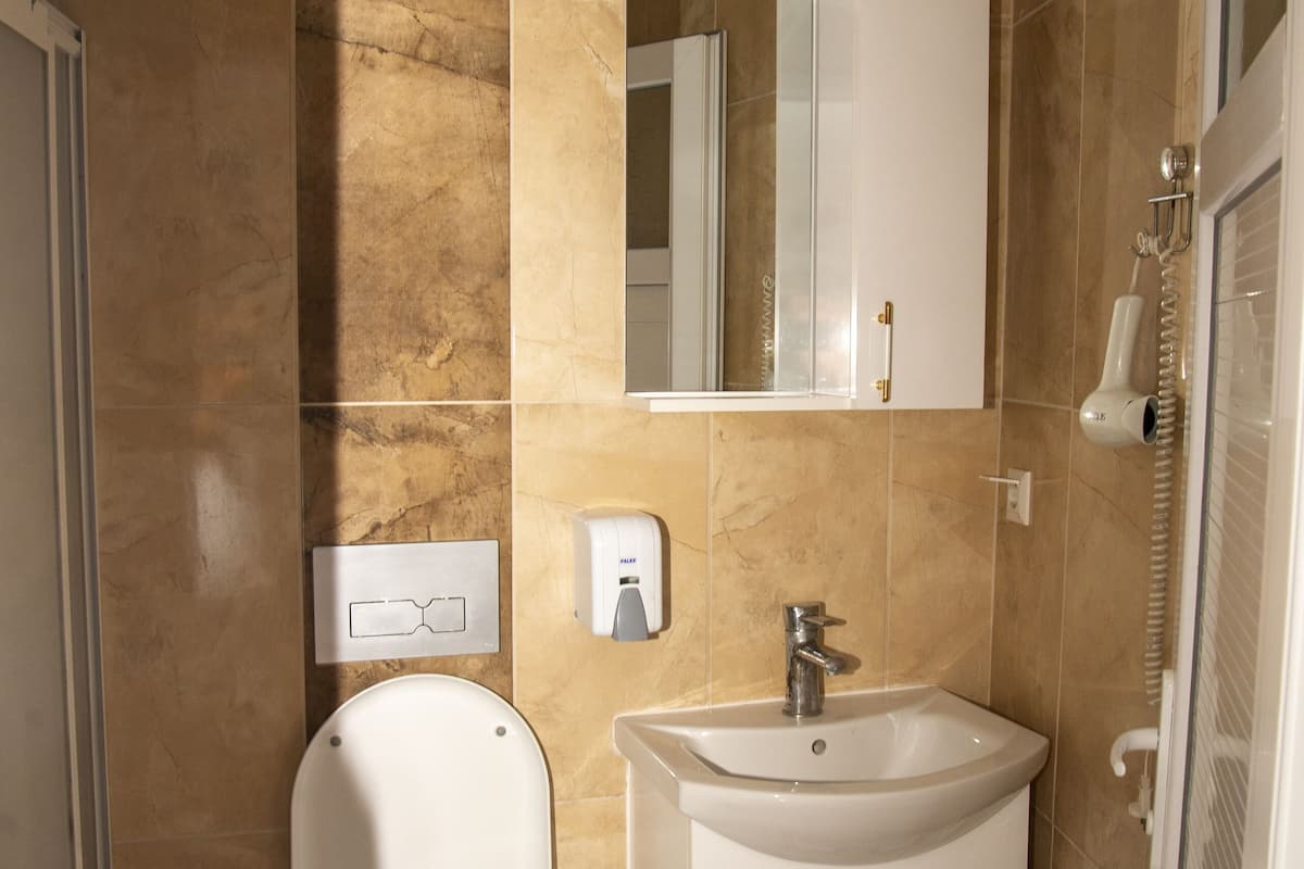 deluxe single room | bathroom | shower, free toiletries, hair dryer, towels