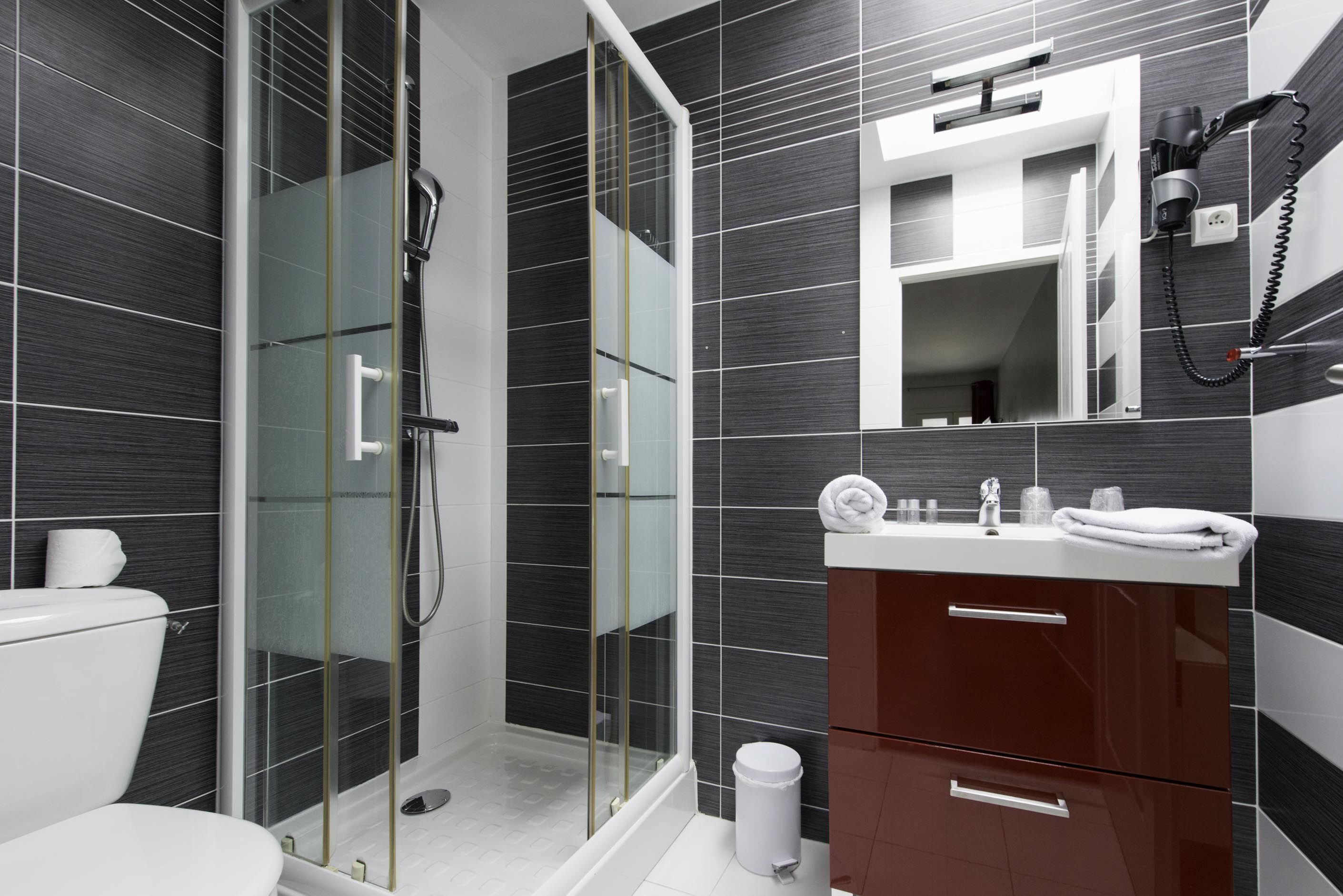 free toiletries, hair dryer, towels