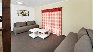 2 bedrooms, desk, blackout curtains, iron/ironing board