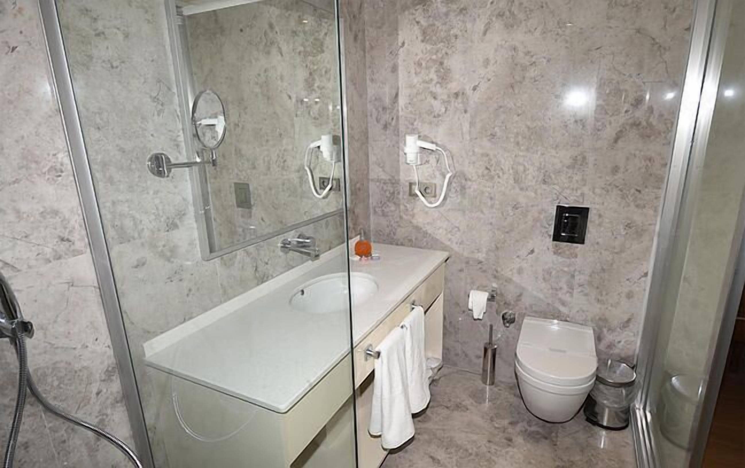 shower, free toiletries, hair dryer, slippers