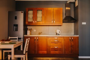 Apartment | Private kitchen | Fridge, microwave, oven, stovetop