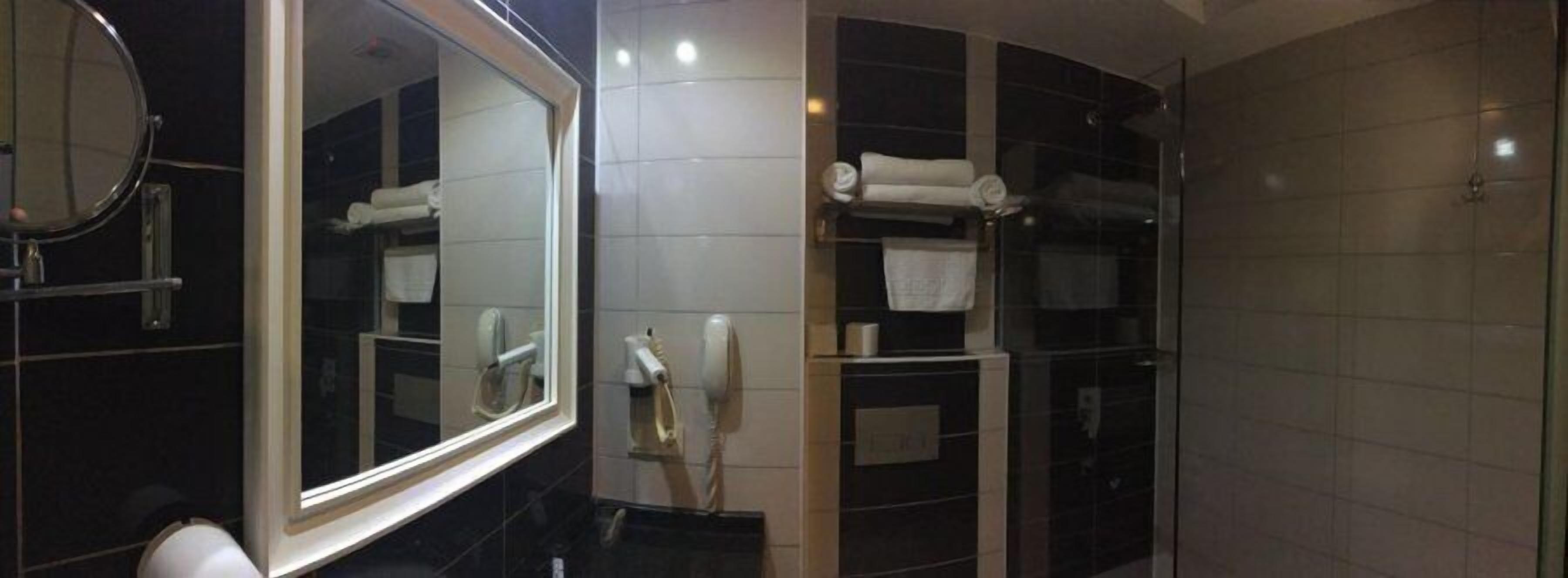 shower, free toiletries, hair dryer, towels