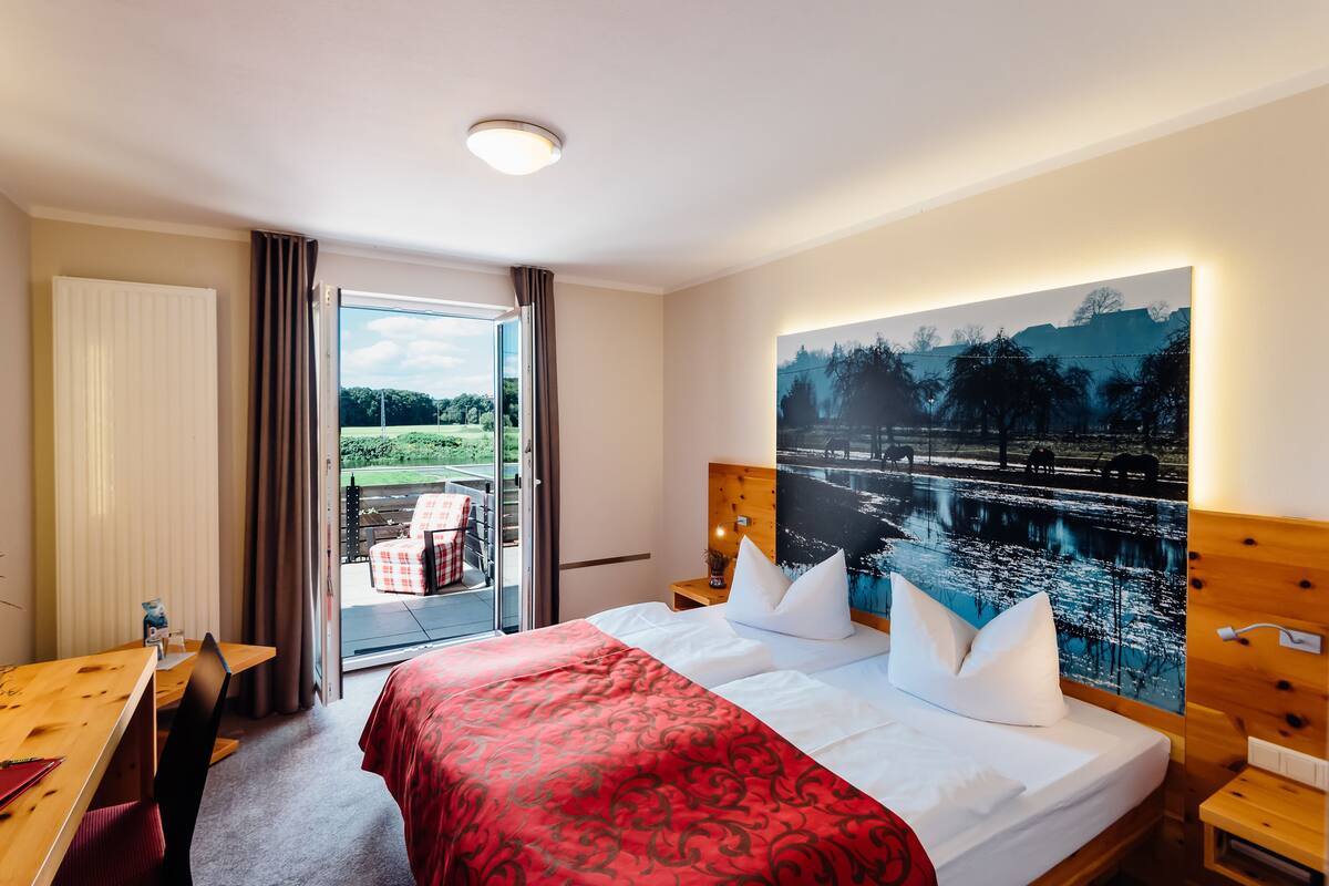 Standard Double Room, Balcony, River View | In-room safe, desk, free WiFi, bed sheets