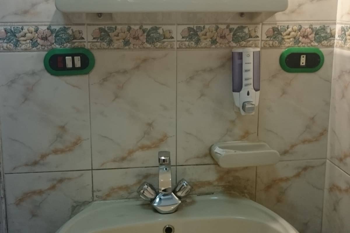 double room, river view | bathroom sink