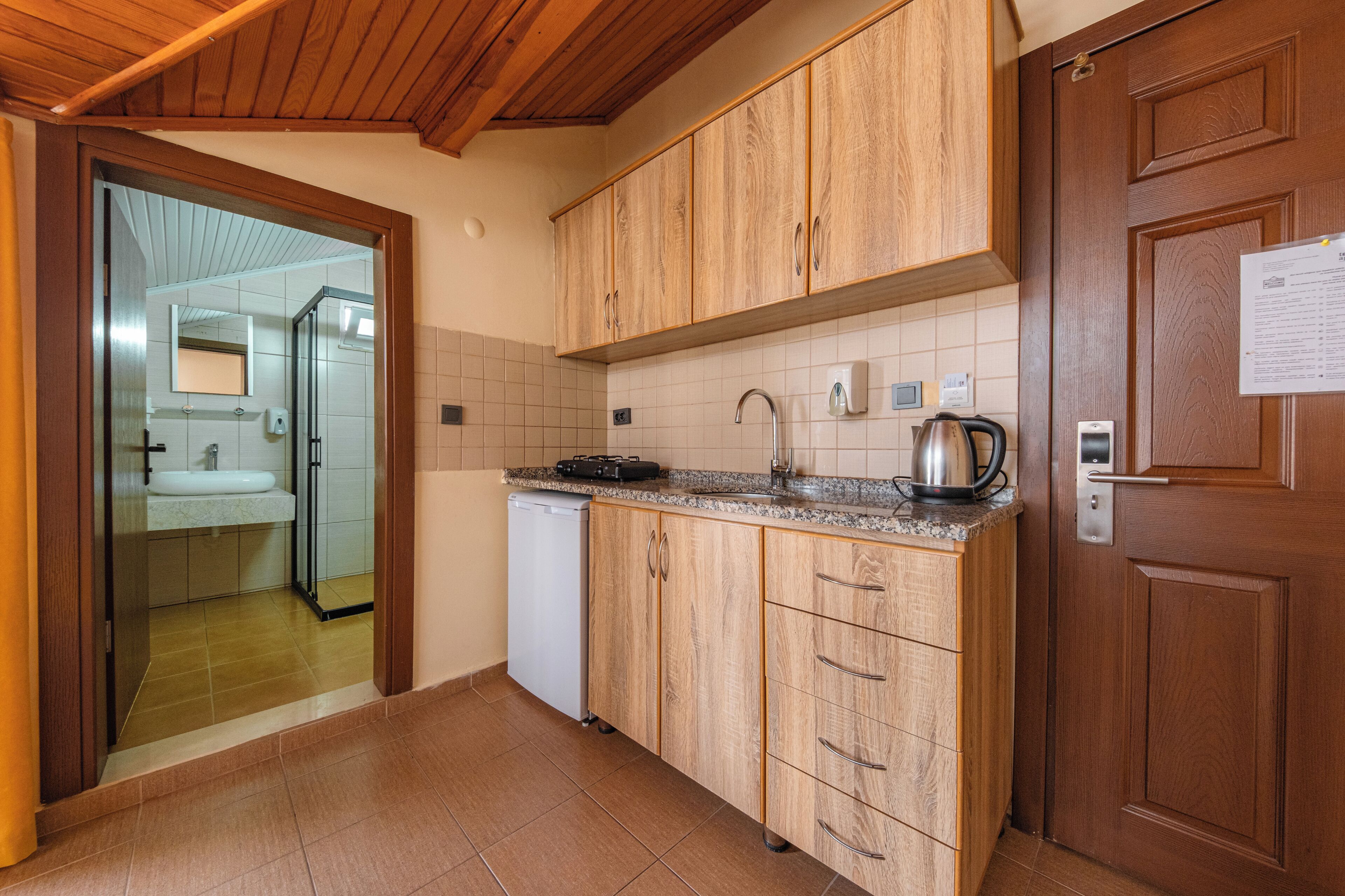 classic studio, terrace | private kitchen | fridge, cleaning supplies