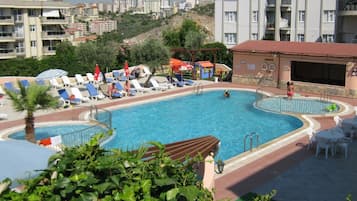 Outdoor pool, open 8:00 AM to 7:30 PM, pool umbrellas, sun loungers