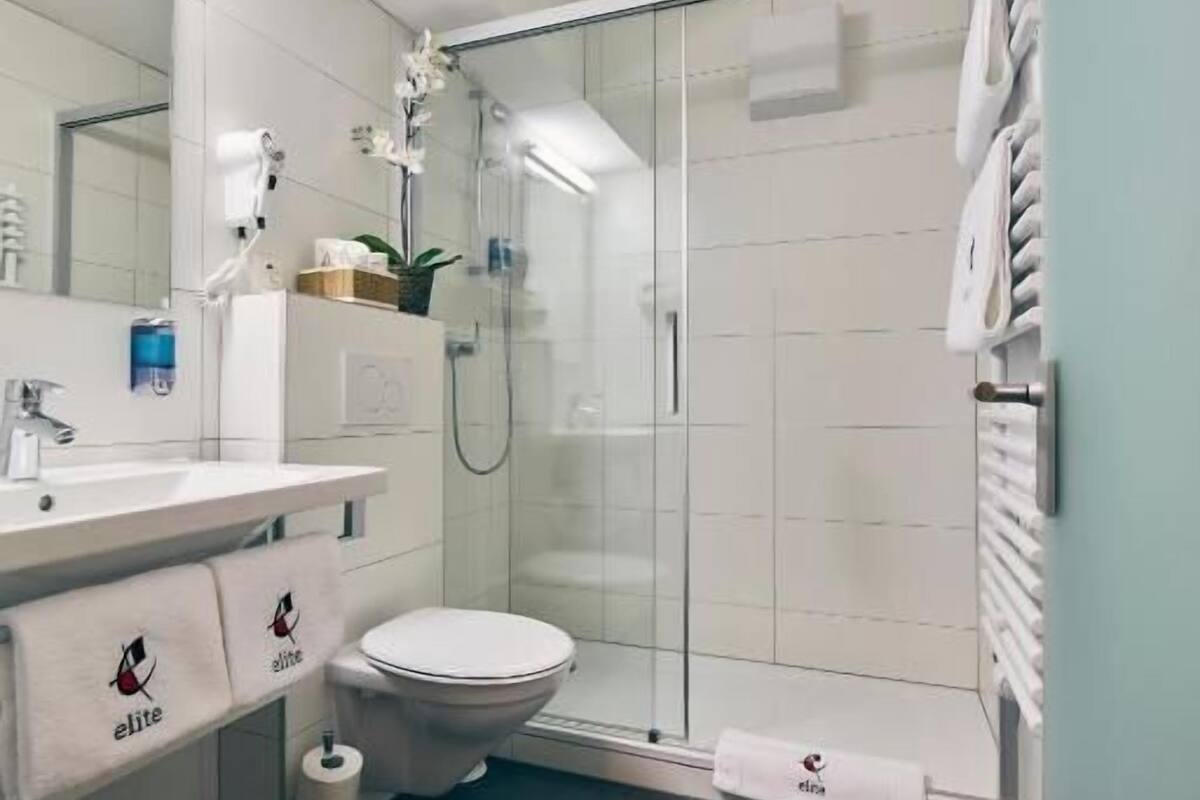 basic double room, non smoking | bathroom | shower, hair dryer, towels