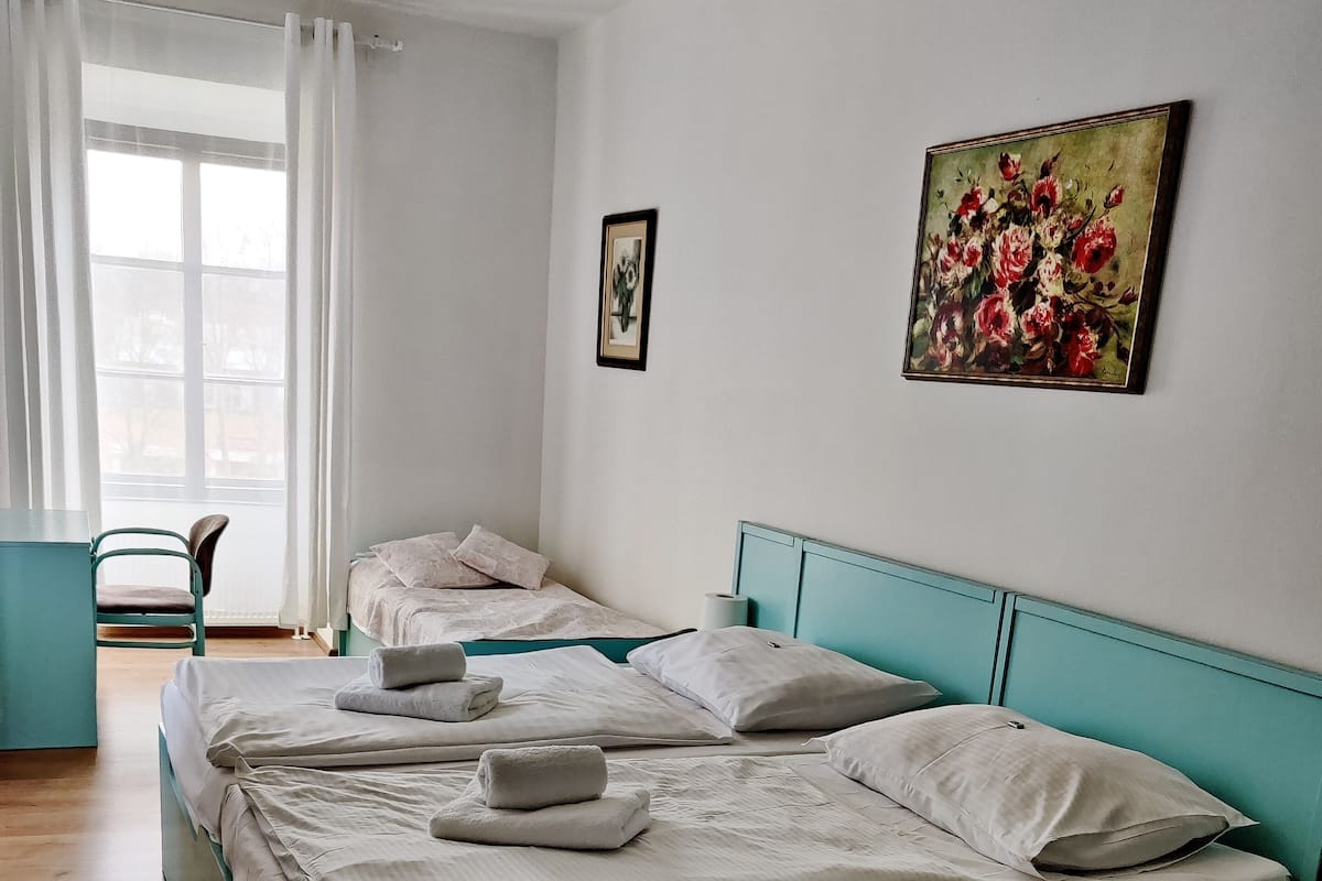 Premium bedding, desk, blackout curtains, iron/ironing board