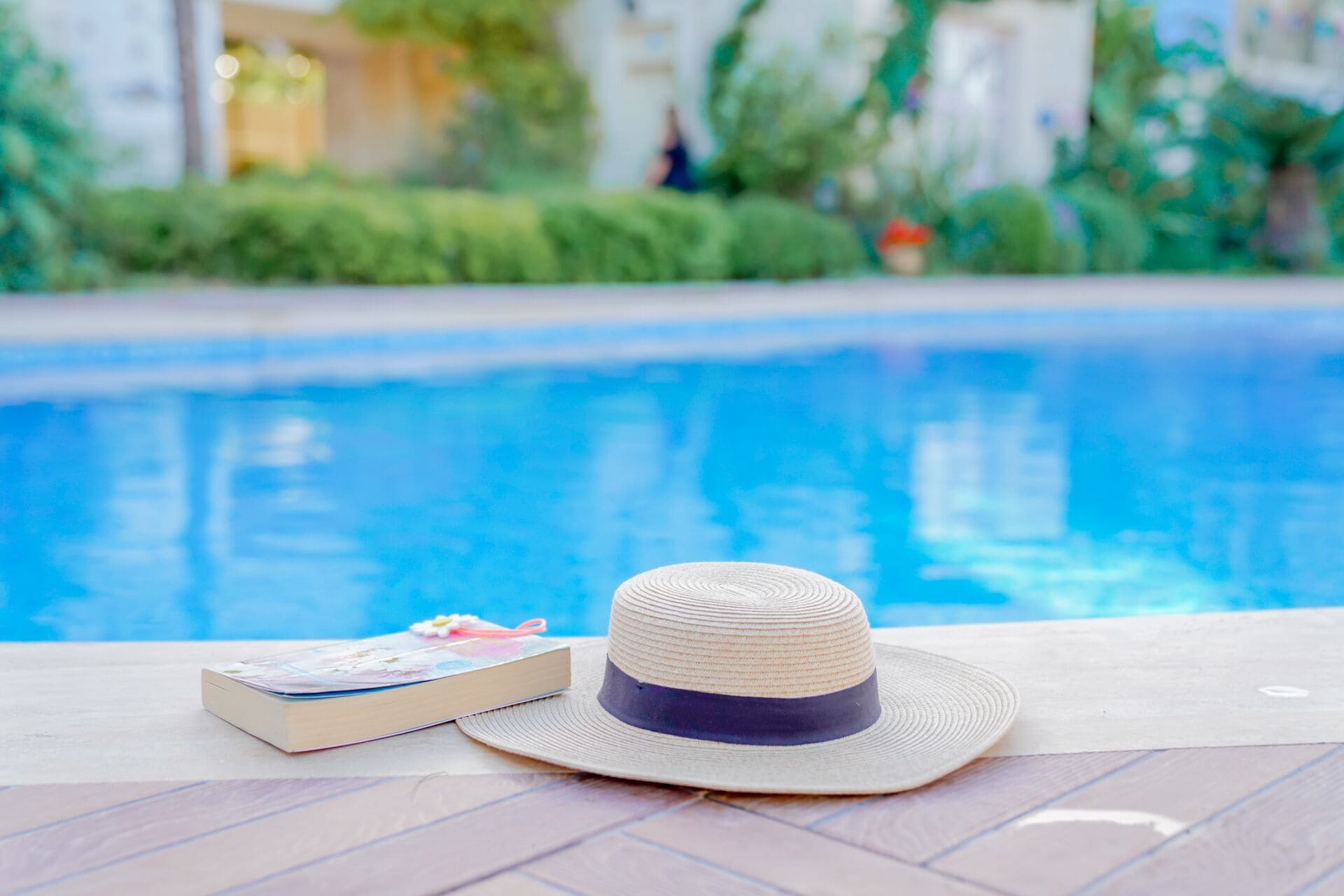 outdoor pool, pool umbrellas, pool loungers