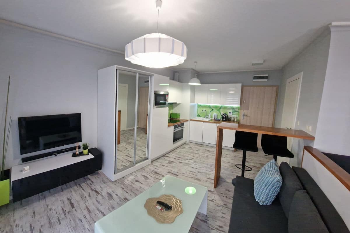 Studio (Kremowka) | Living area | 55-inch flat-screen TV with cable channels, TV