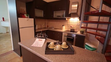 Apartment, 2 Bedrooms, Sea View | Private kitchen | Fridge, oven, stovetop, electric kettle