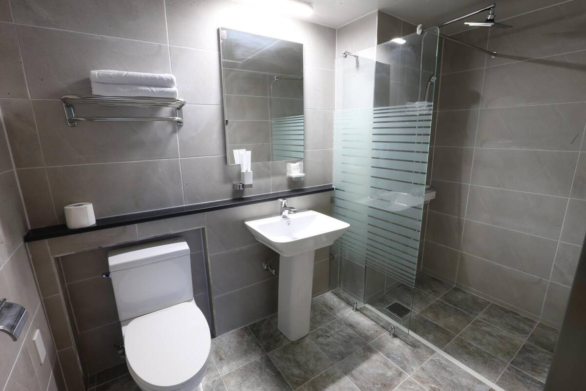 shower, free toiletries, hair dryer, slippers