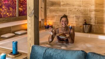 Outdoor treatment area, sauna, body treatments, aromatherapy