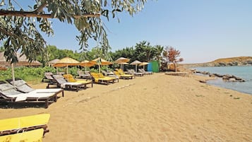 Private beach, sun loungers, beach umbrellas