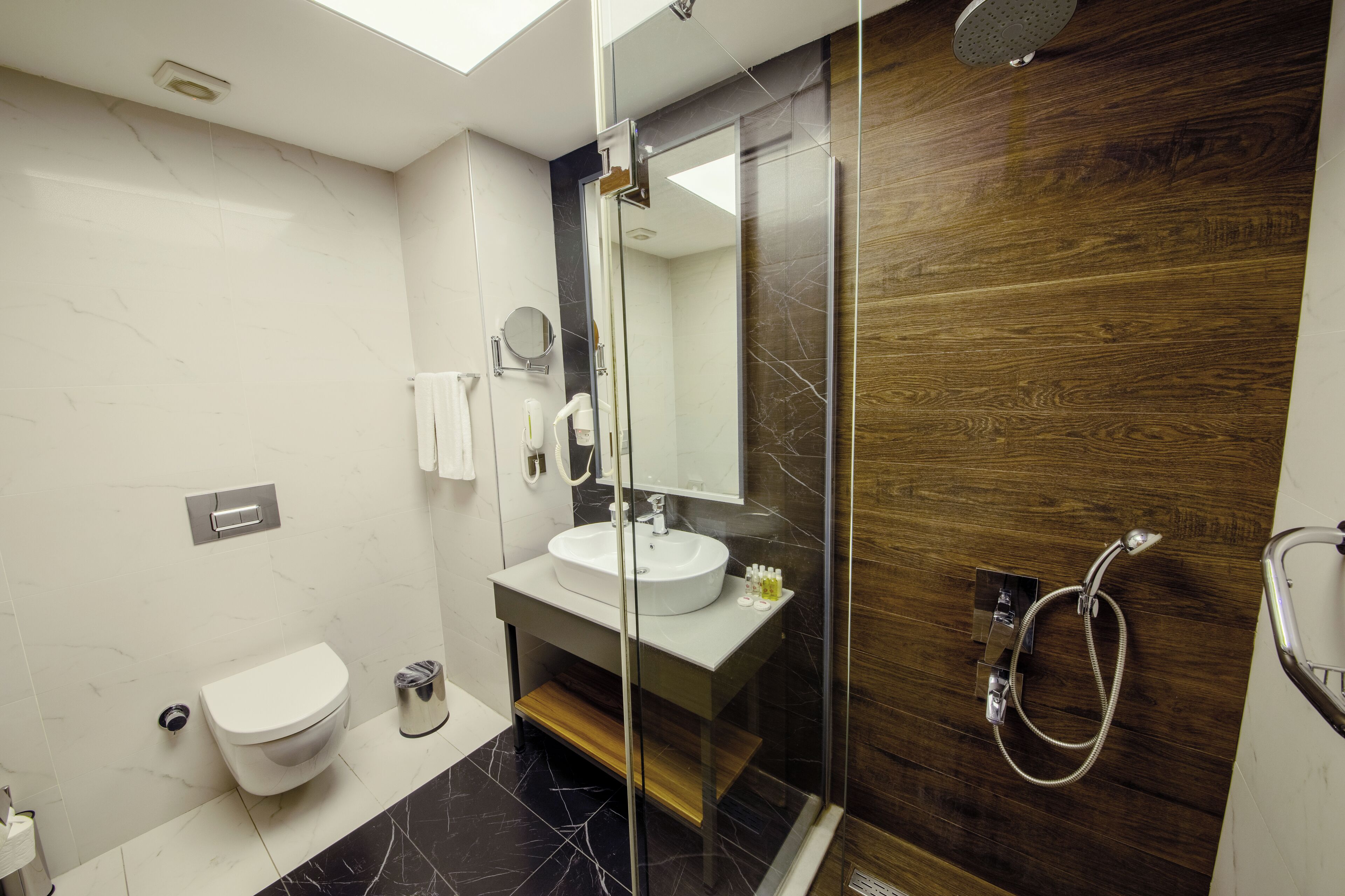 family room | bathroom | shower, free toiletries, hair dryer, slippers