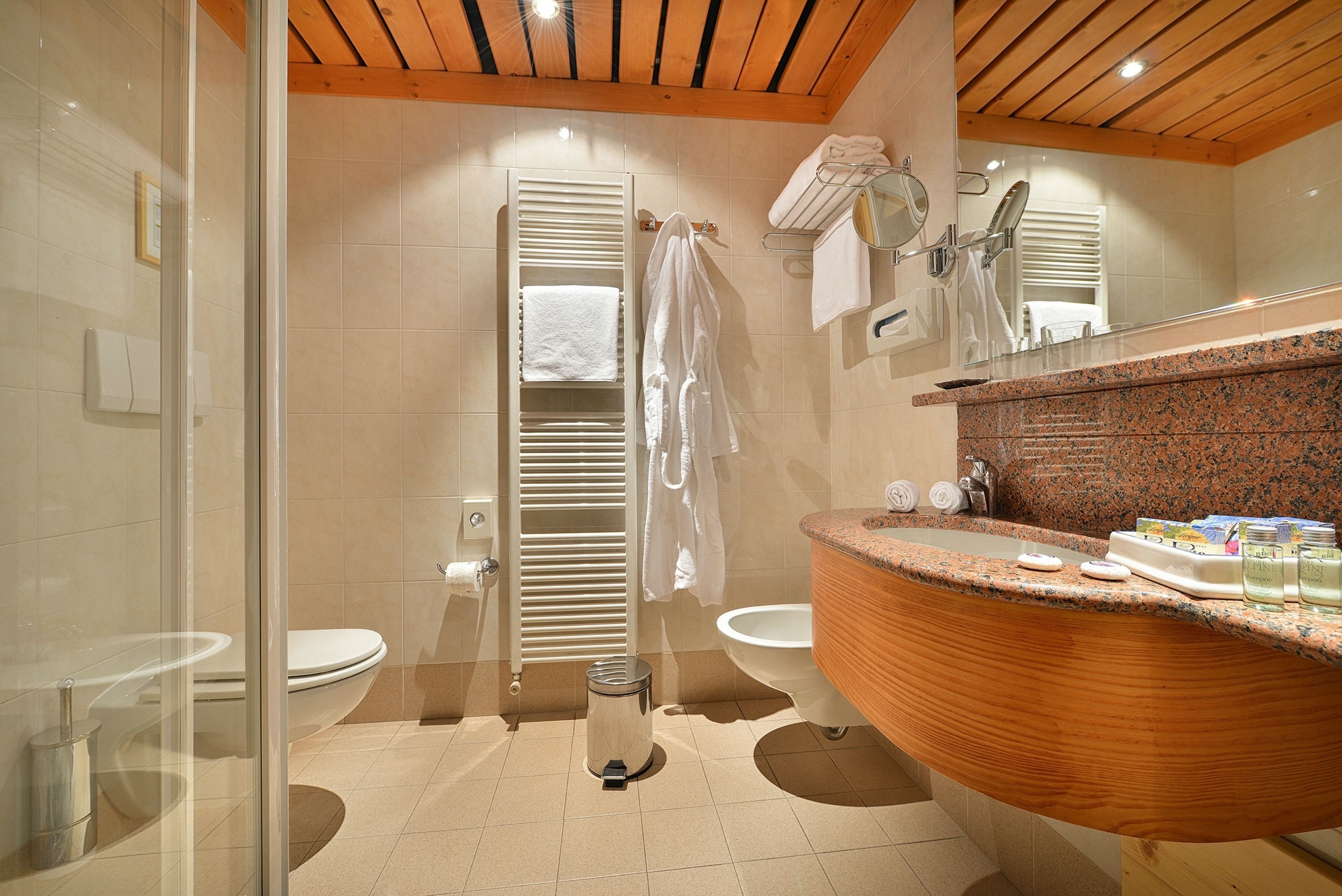 panoramic room | bathroom | free toiletries, hair dryer, bathrobes, slippers