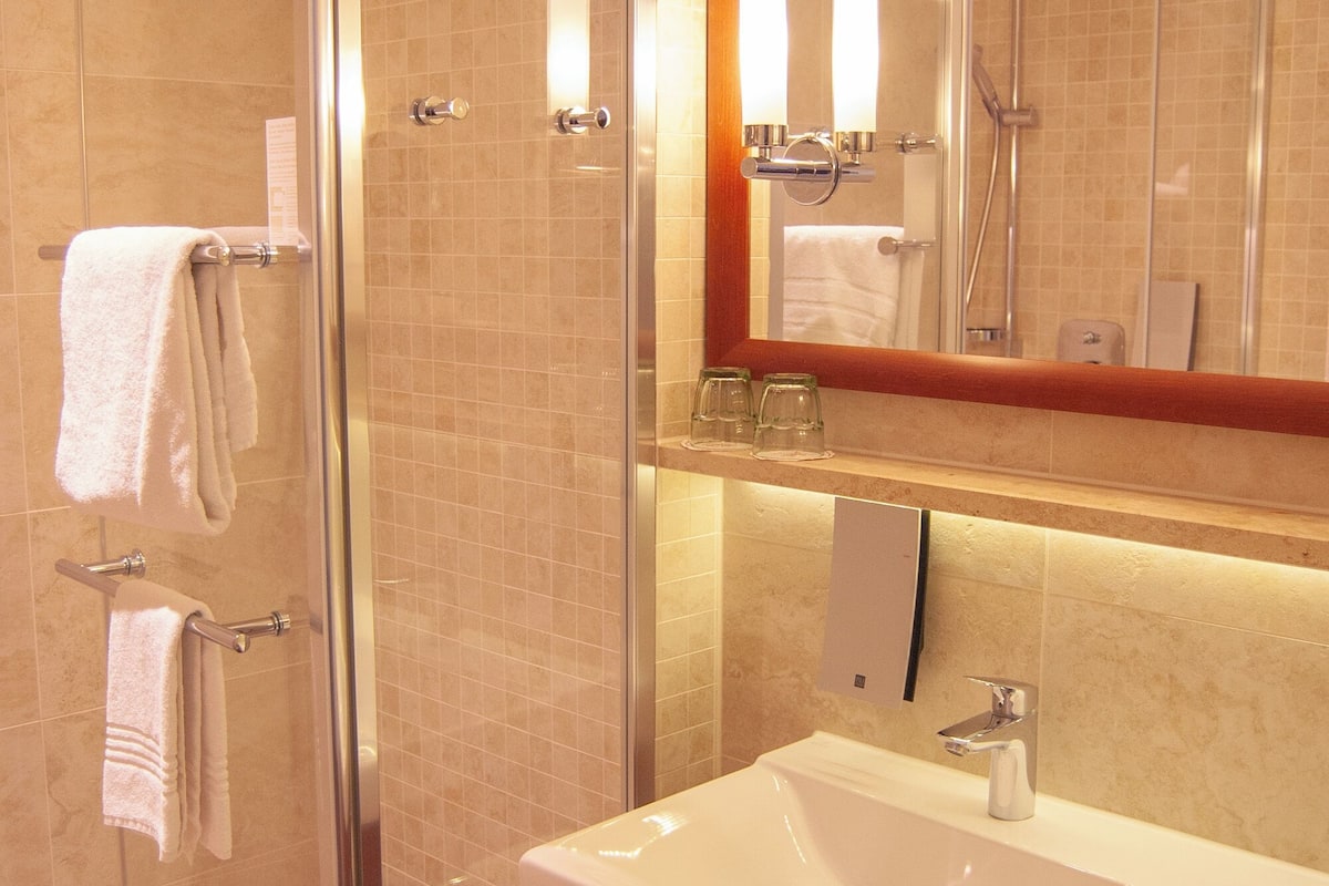 free toiletries, hair dryer, towels, soap