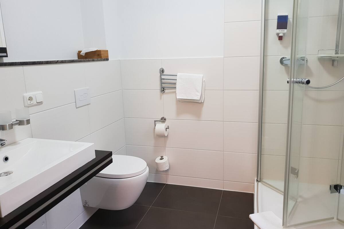 single room | bathroom | shower, free toiletries, hair dryer, bathrobes