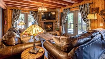 Waters Edge Lakefront Cabin, 3 Bedrooms, Hot Tub | Living area | 36-inch flat-screen TV with satellite channels, TV