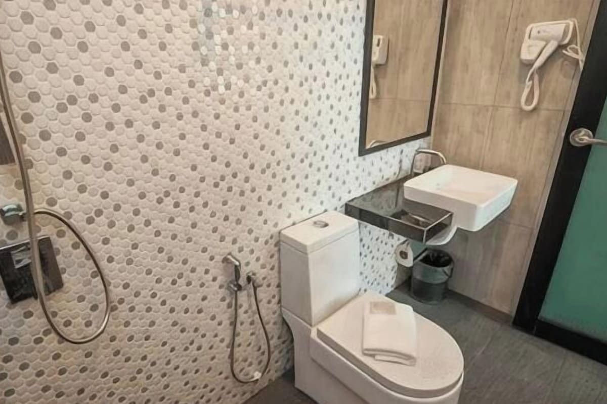 Shower, free toiletries, bidet, towels