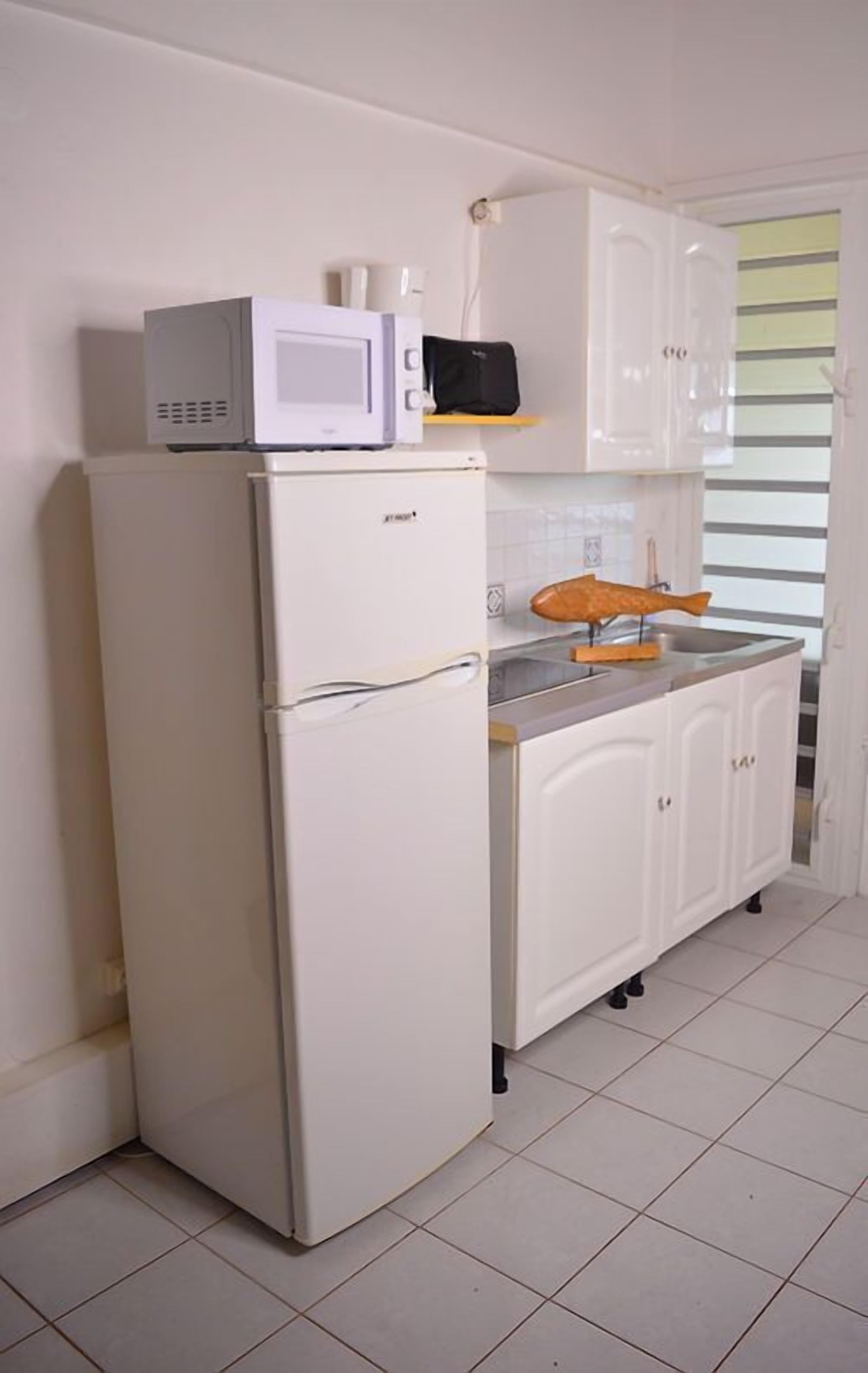 classic studio, beach view (bungalow 2 pax) | private kitchen | full-sized fridge, microwave, stovetop, electric kettle