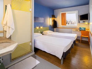 Individually decorated, desk, laptop workspace, blackout curtains