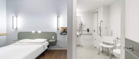 Individually decorated, desk, laptop workspace, blackout curtains