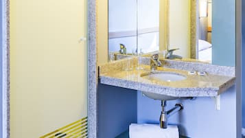 Shower, eco-friendly toiletries, hair dryer, towels