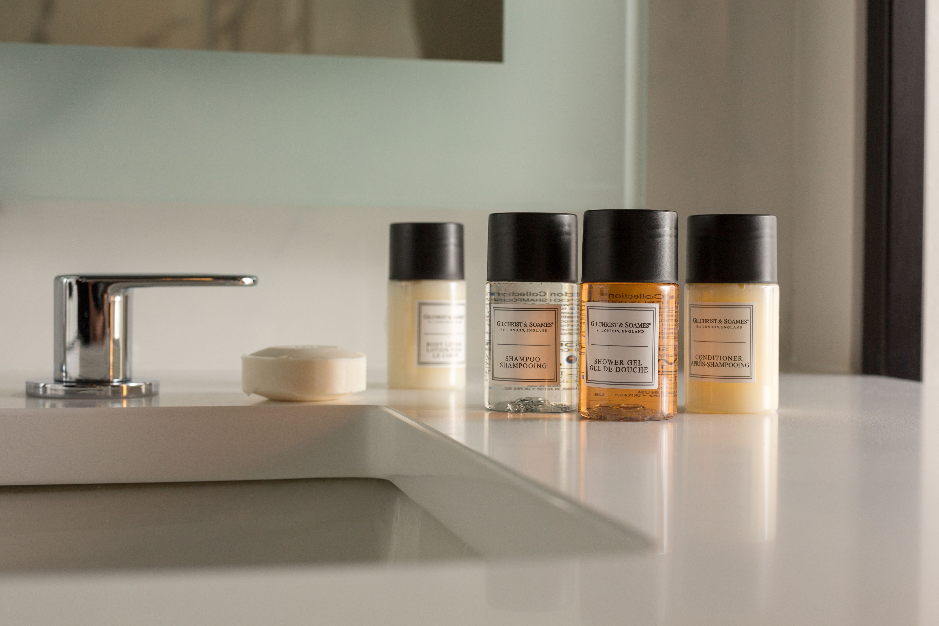 rainfall showerhead, designer toiletries, hair dryer, bathrobes