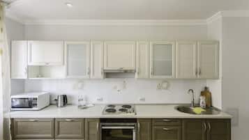 Apartment, 1 Bedroom, Balcony (Balzac str. 8D 03-08328) | Private kitchen | Fridge, oven, electric kettle, cookware/dishes/utensils