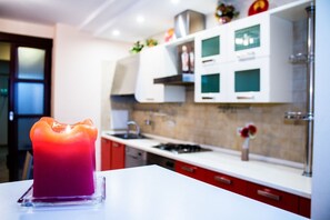 Apartment, 2 Bedrooms (Samal-3, House 21, 32-03041) | Private kitchen | Fridge, microwave - Ahome Samal (Almaty)