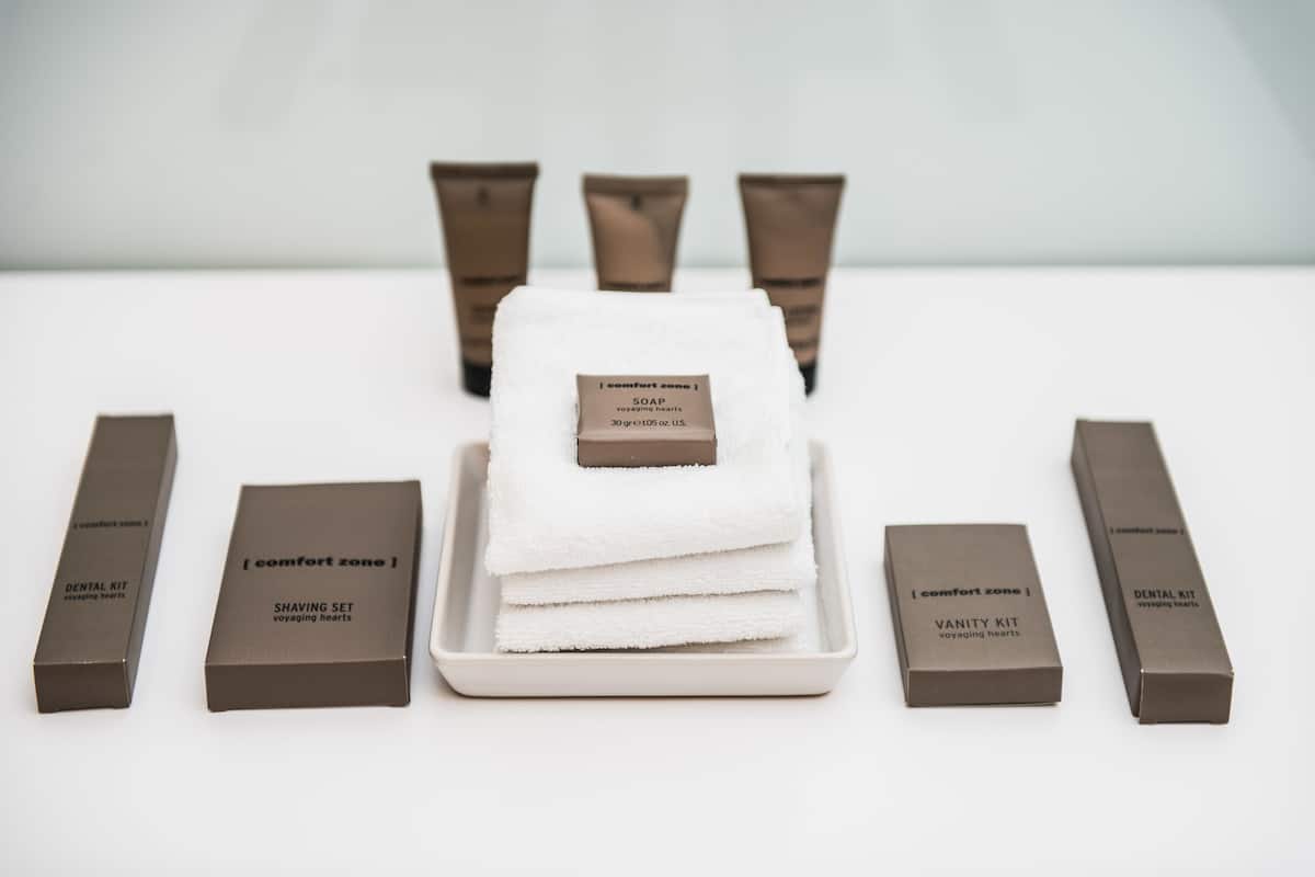 free toiletries, hair dryer, slippers, bidet