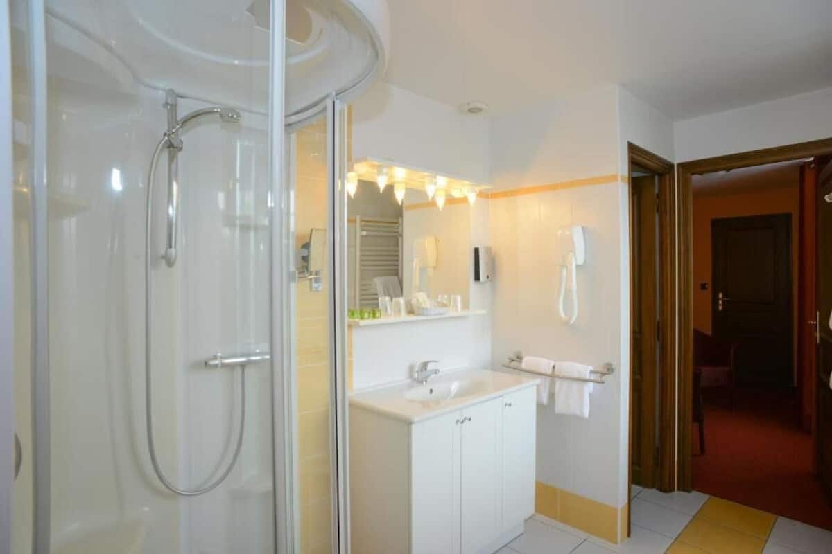 free toiletries, hair dryer, towels