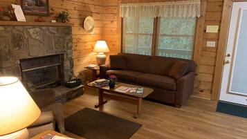 Cabin #1 | Living room | Fireplace