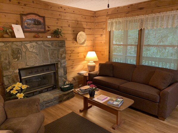 Cabin #1 | Living room | Fireplace