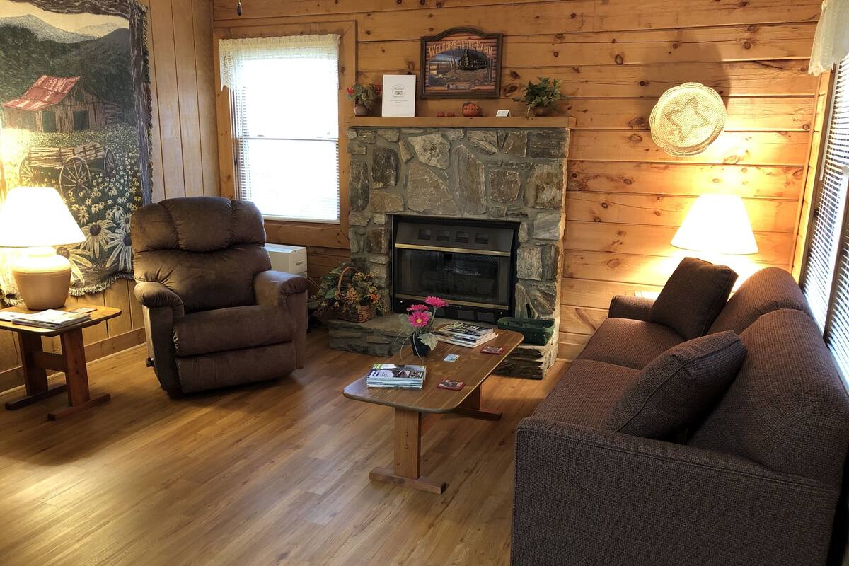 Cabin #1 | Living room | Fireplace