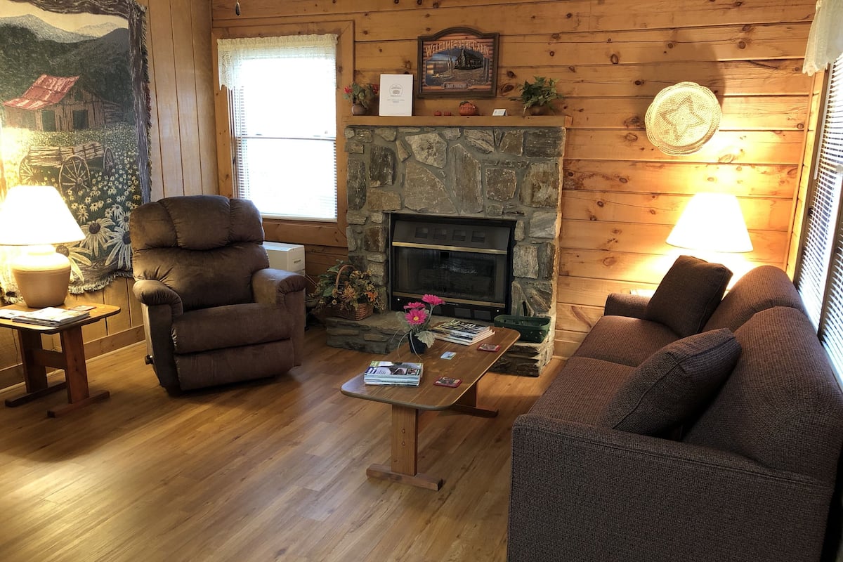 Cabin #1 | Living room | Fireplace