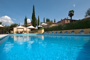 Indoor pool, outdoor pool, pool loungers