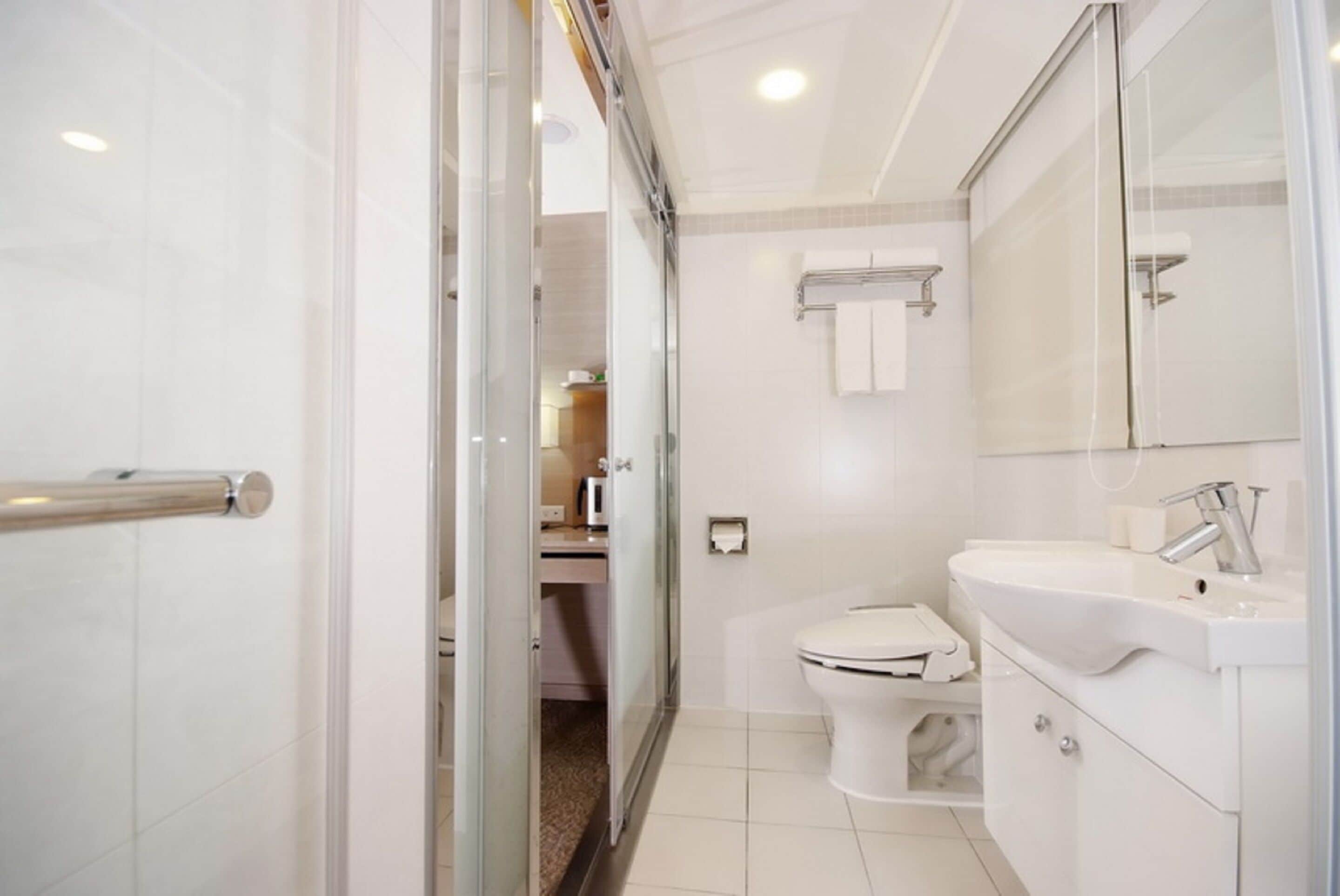 hair dryer, bidet, towels, shampoo