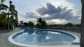 Outdoor pool, sun loungers