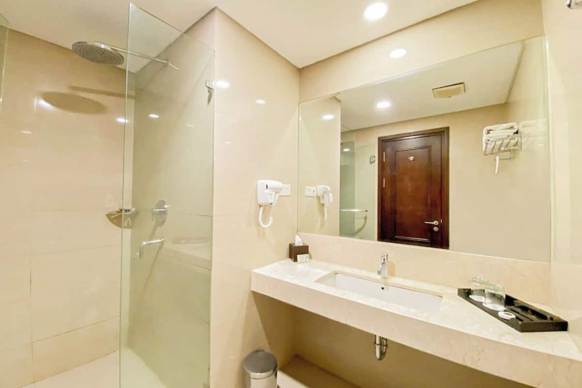 shower, free toiletries, hair dryer, slippers