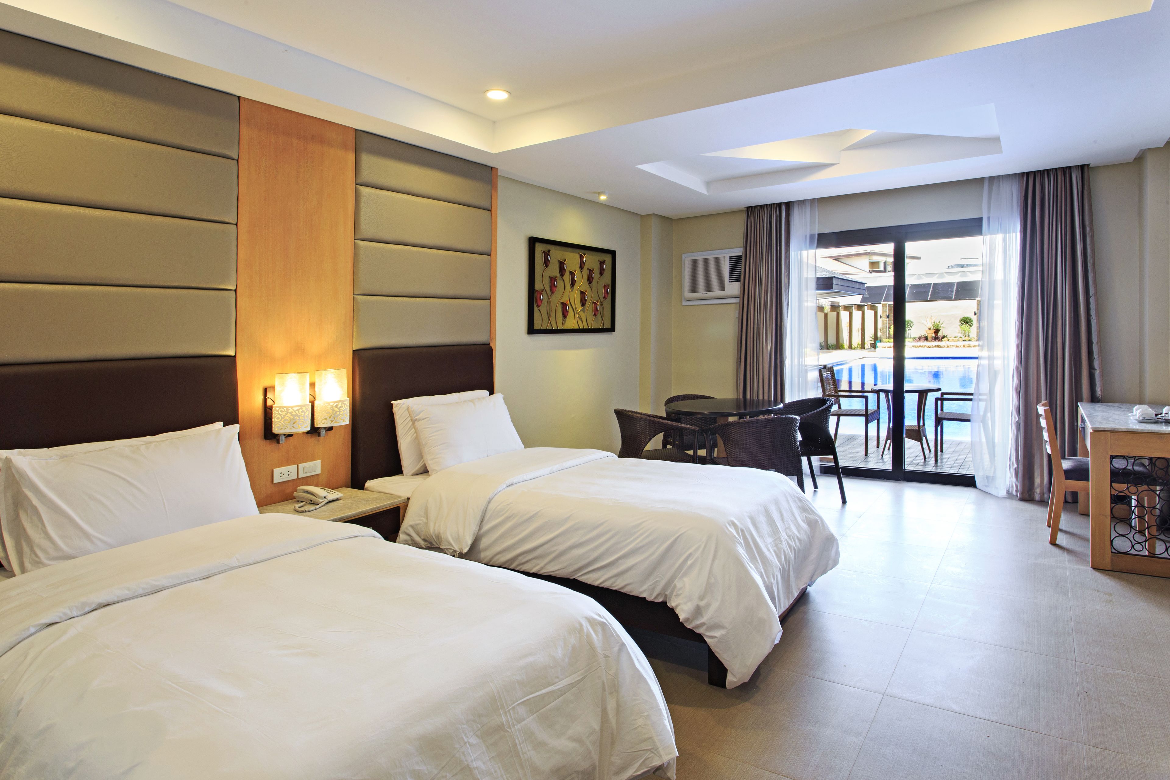 superior twin with pool access | in-room safe, desk, wifi, bed sheets